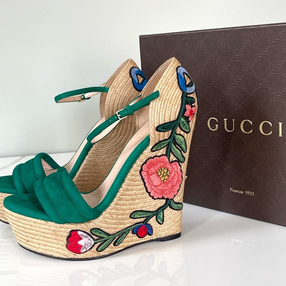 AUTHENTIC GUCCI FLORAL WEDGE ESPADRILLES - Picture 5 of 14
